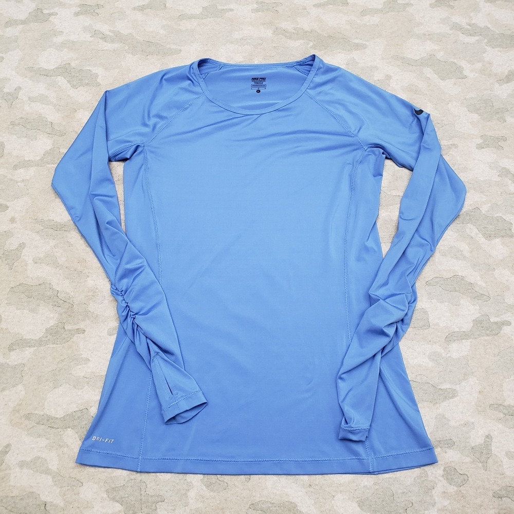 Nike Pro Top Womens Large Blue Dri-Fit Pullover Long Sleeve Gym Fitness